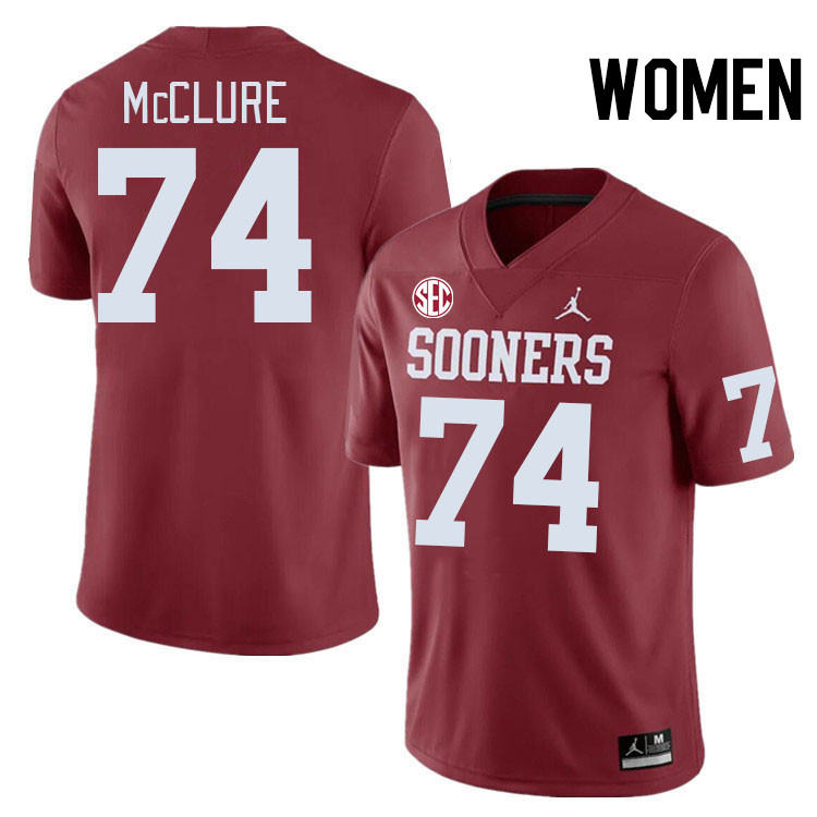 Women #74 Evan McClure Oklahoma Sooners 2024 SEC Conference College Football Jerseys-Crimson